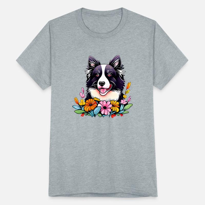 Happy Border Collie Flowers Design