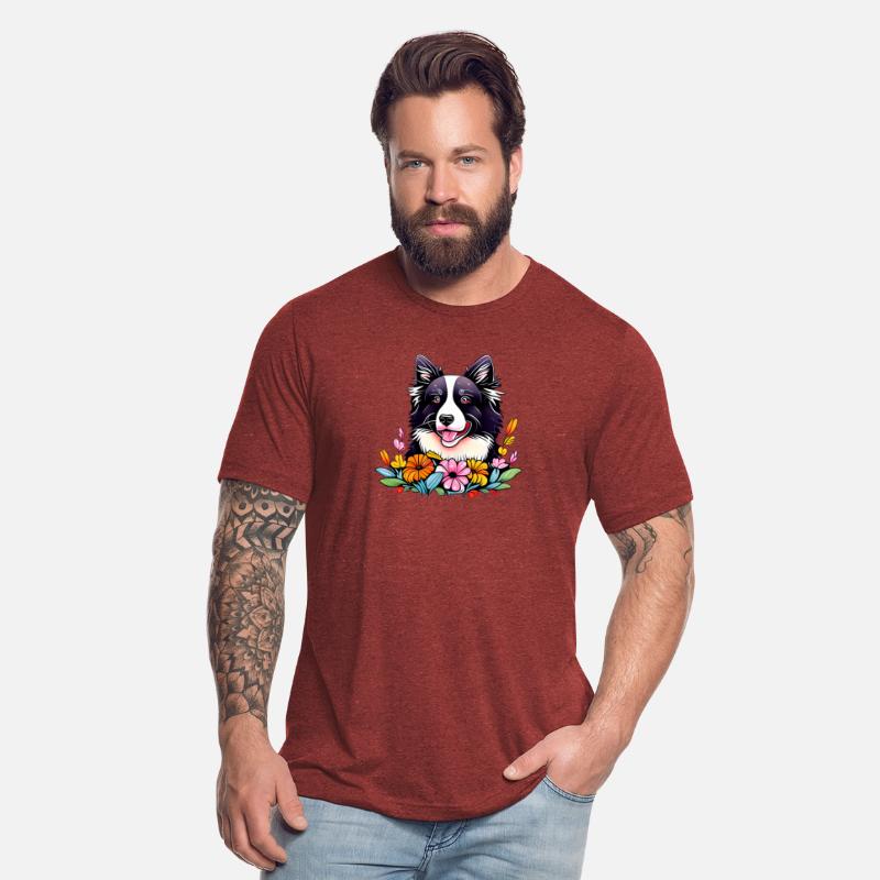Happy Border Collie Flowers Design