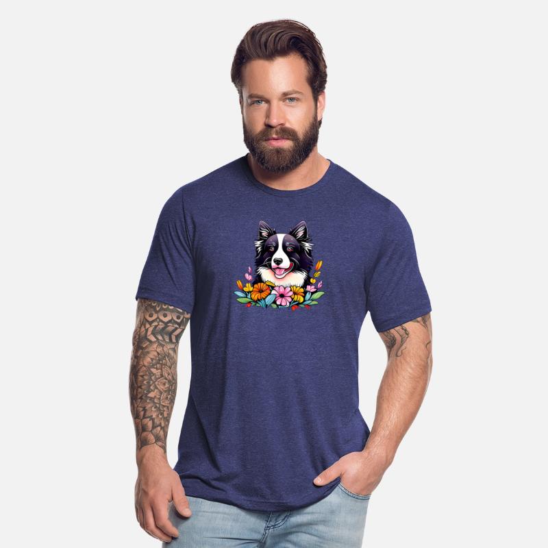 Happy Border Collie Flowers Design