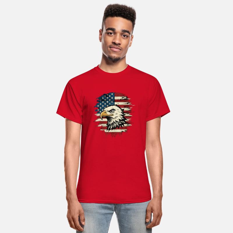 Head of an eagle in front of the American flag