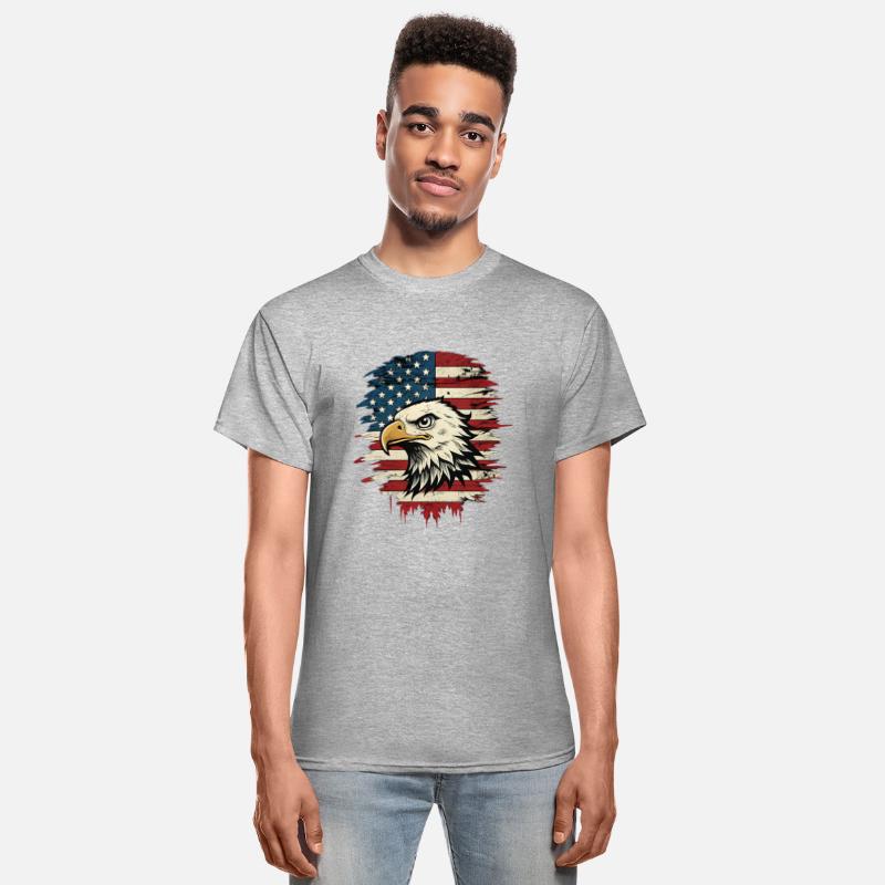 Head of an eagle in front of the American flag