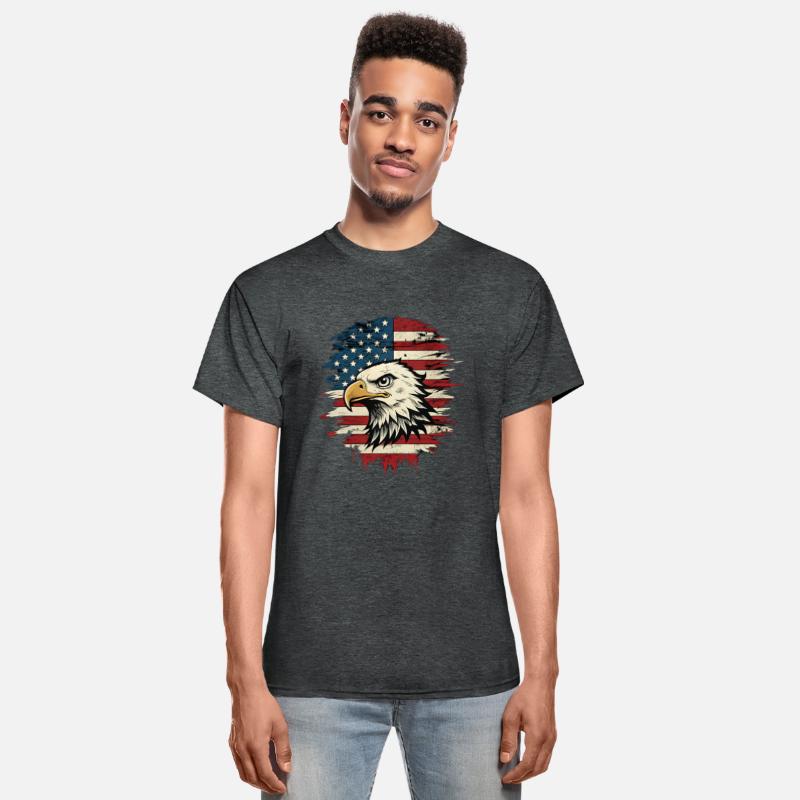Head of an eagle in front of the American flag