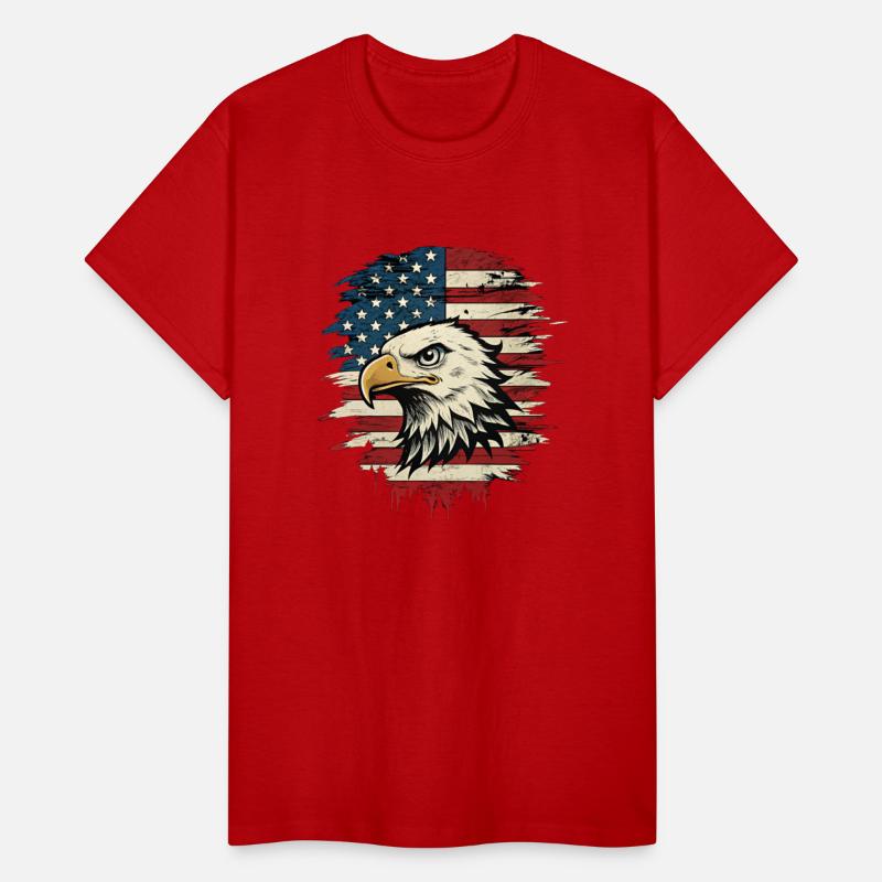 Head of an eagle in front of the American flag