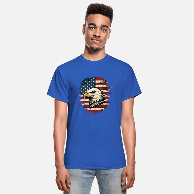 Head of an eagle in front of the American flag