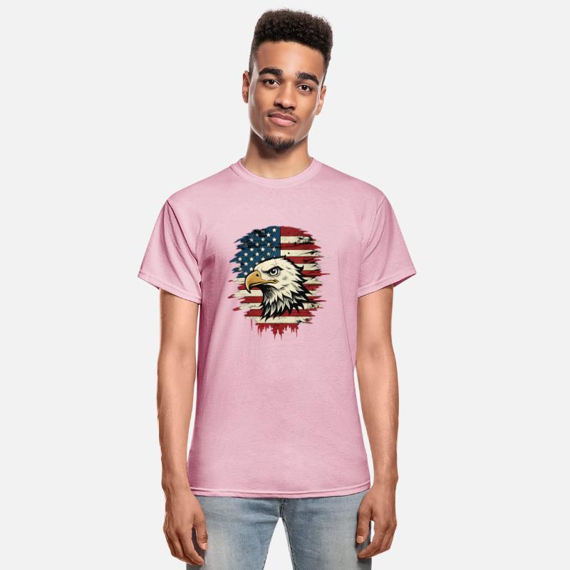 Head of an eagle in front of the American flag