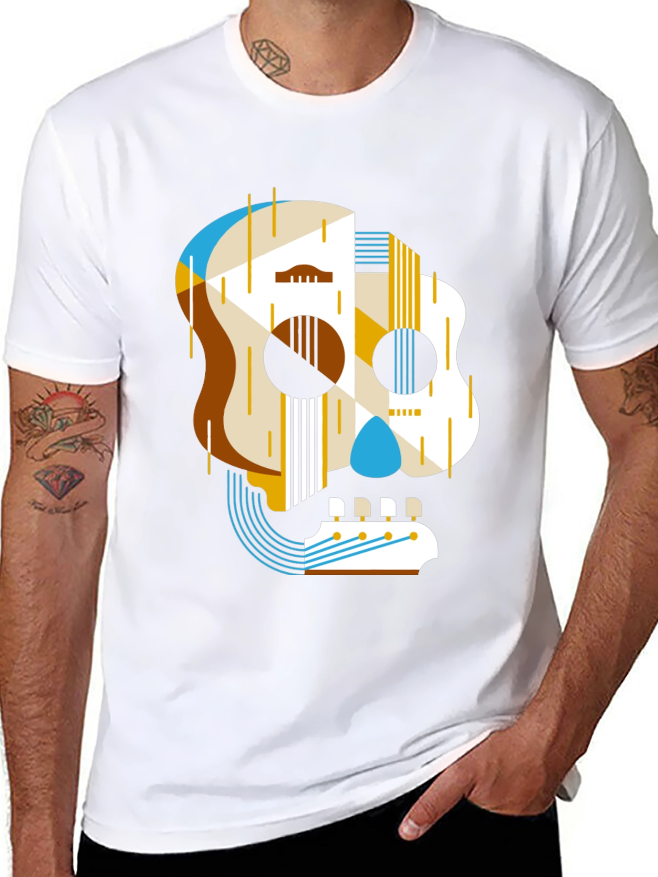 Guitar Skull Graphic Print Mens Black T-Shirt