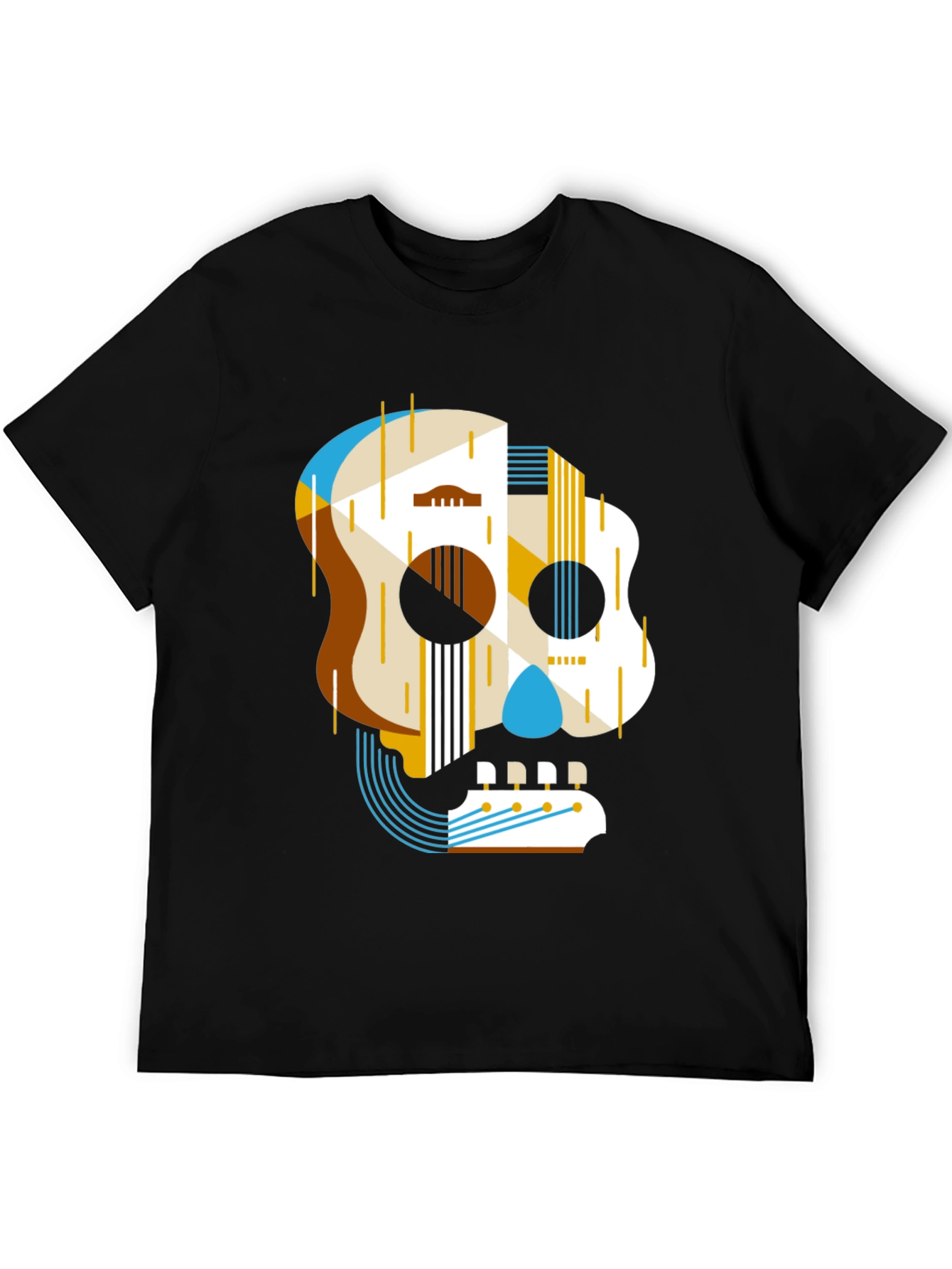 Guitar Skull Graphic Print Mens Black T-Shirt