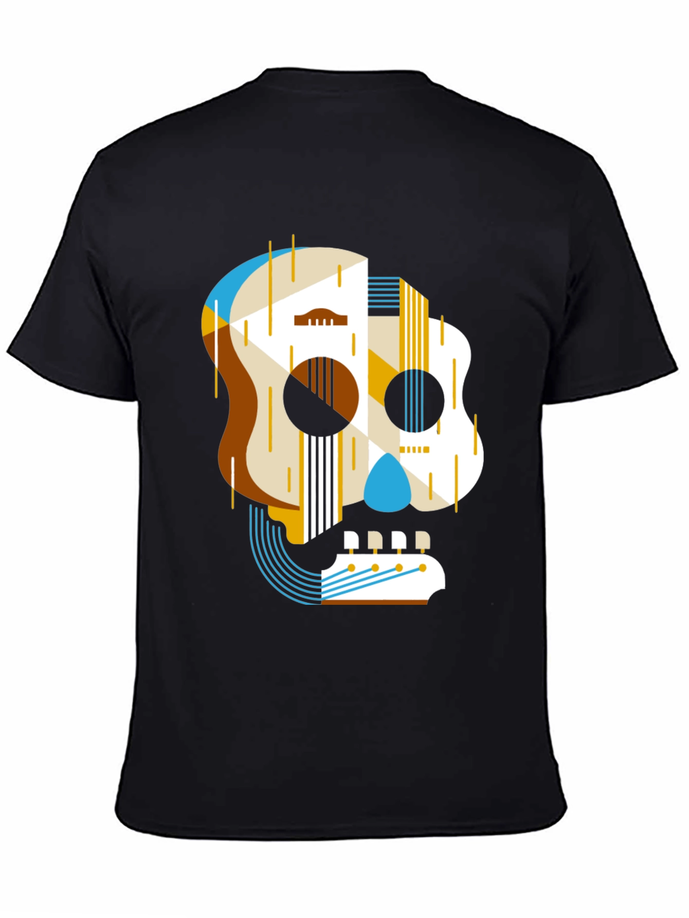 Guitar Skull Graphic Print Mens Black T-Shirt