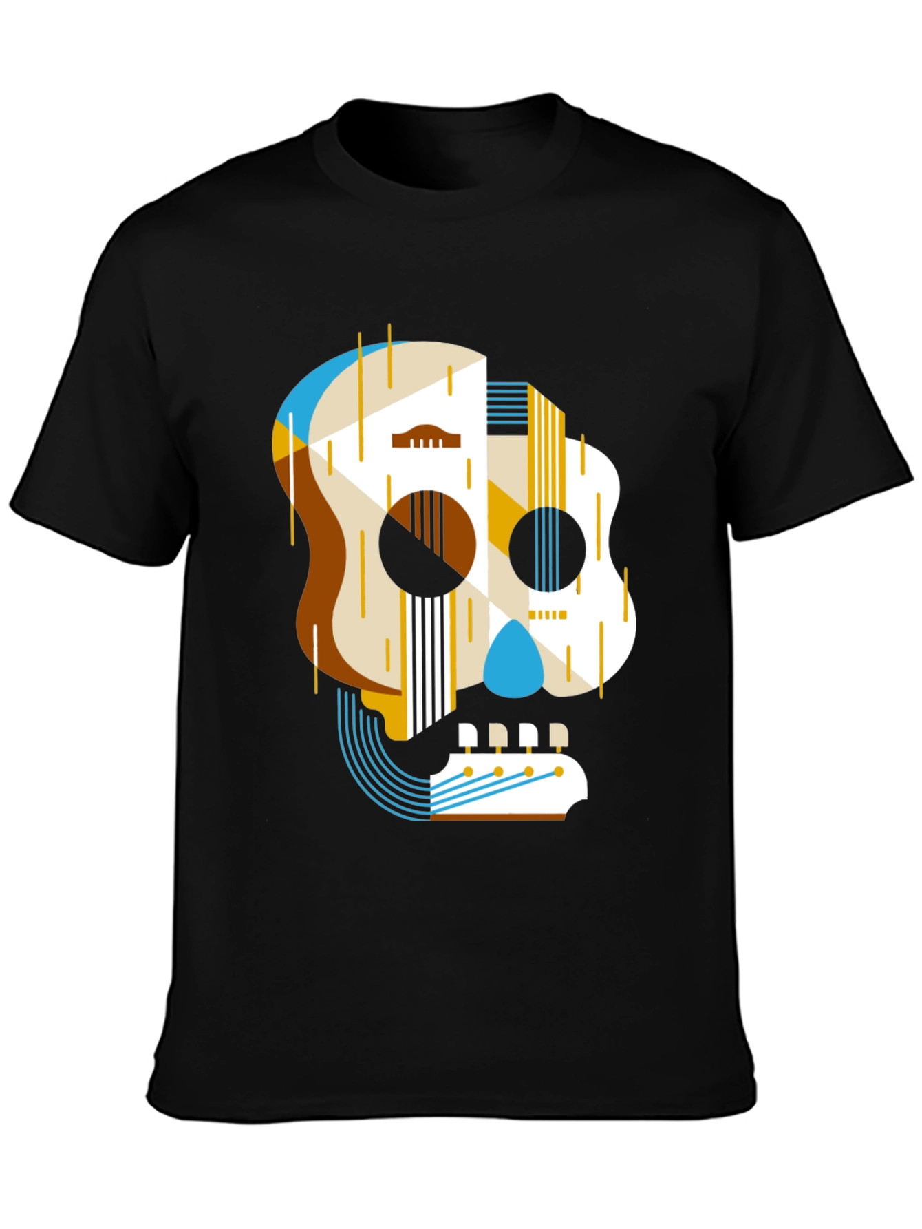Guitar Skull Graphic Print Mens Black T-Shirt