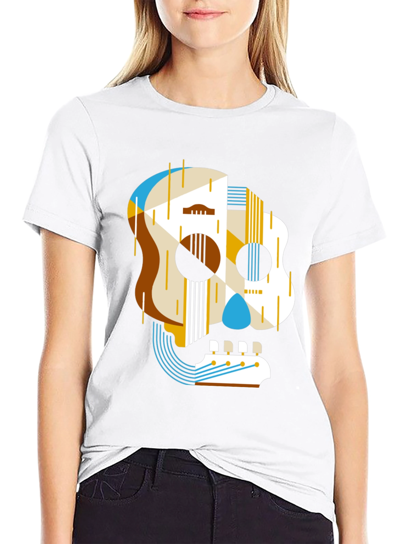 Guitar Skull Graphic Print Mens Black T-Shirt