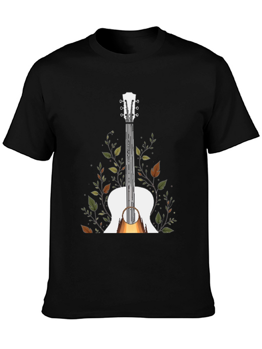 Guitar & Foliage Graphic T-Shirt - Black