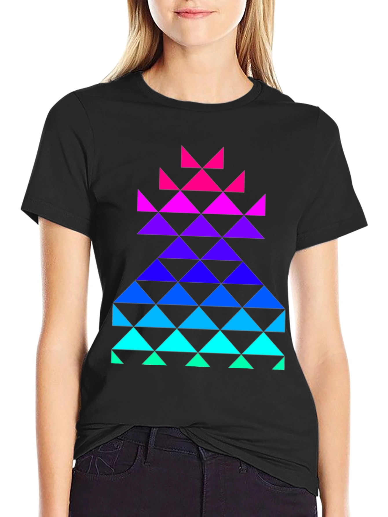 Gradient Triangle Graphic Black T-Shirt