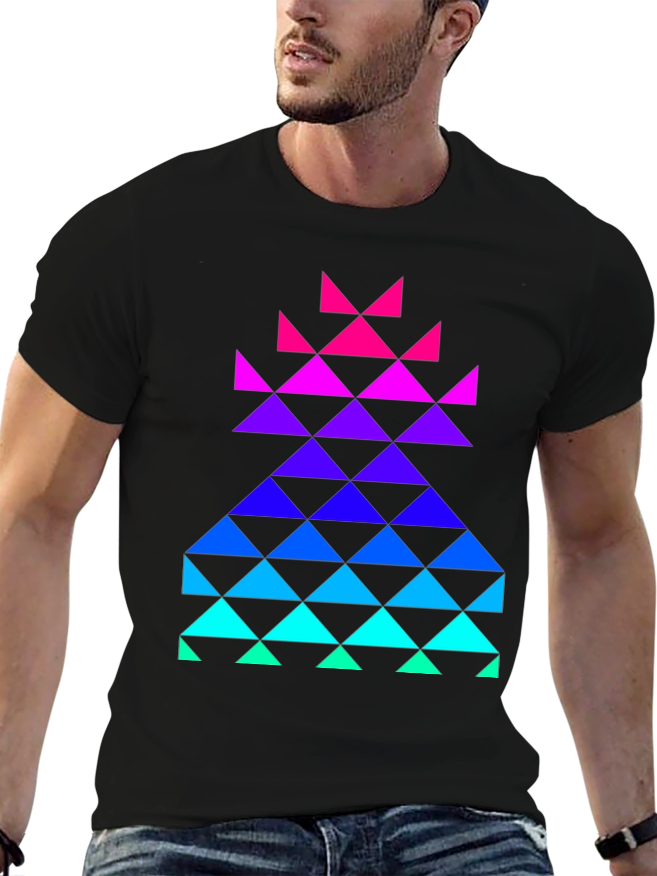 Gradient Triangle Graphic Black T-Shirt