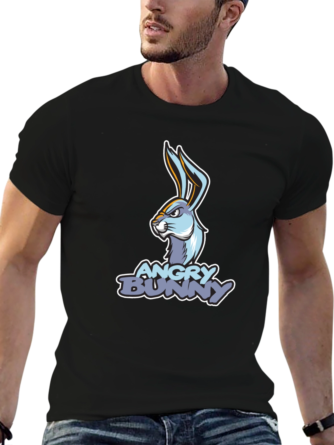Angry Bunny Graphic T-Shirt - Black Cotton Tee