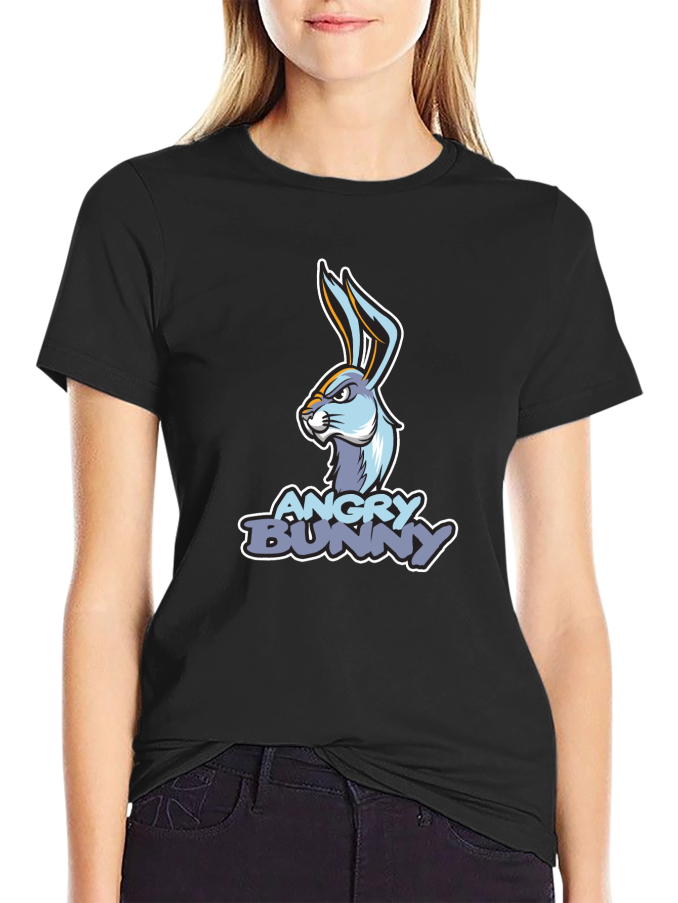 Angry Bunny Graphic T-Shirt - Black Cotton Tee