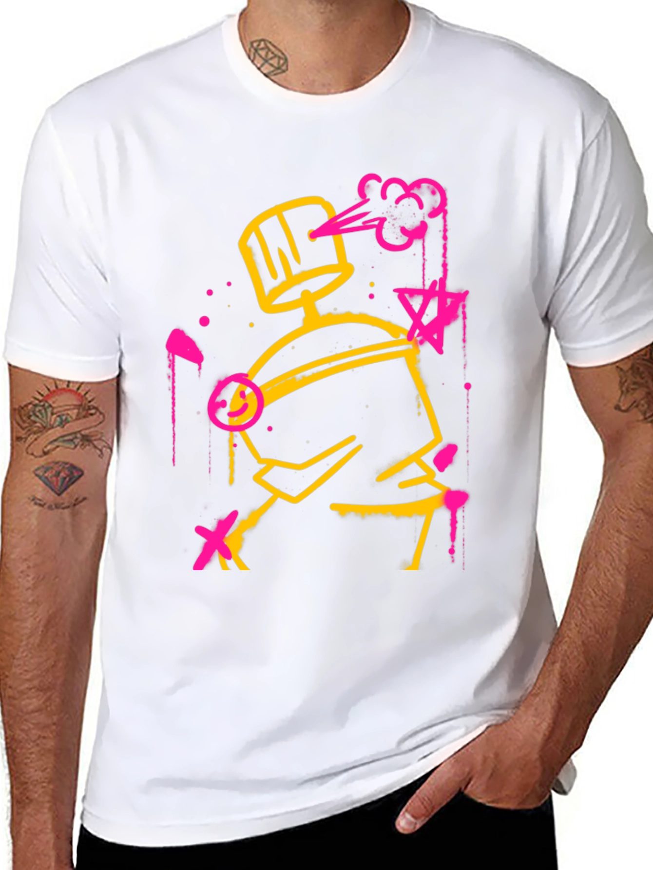 Abstract Spray Paint Graphic Tee - Black