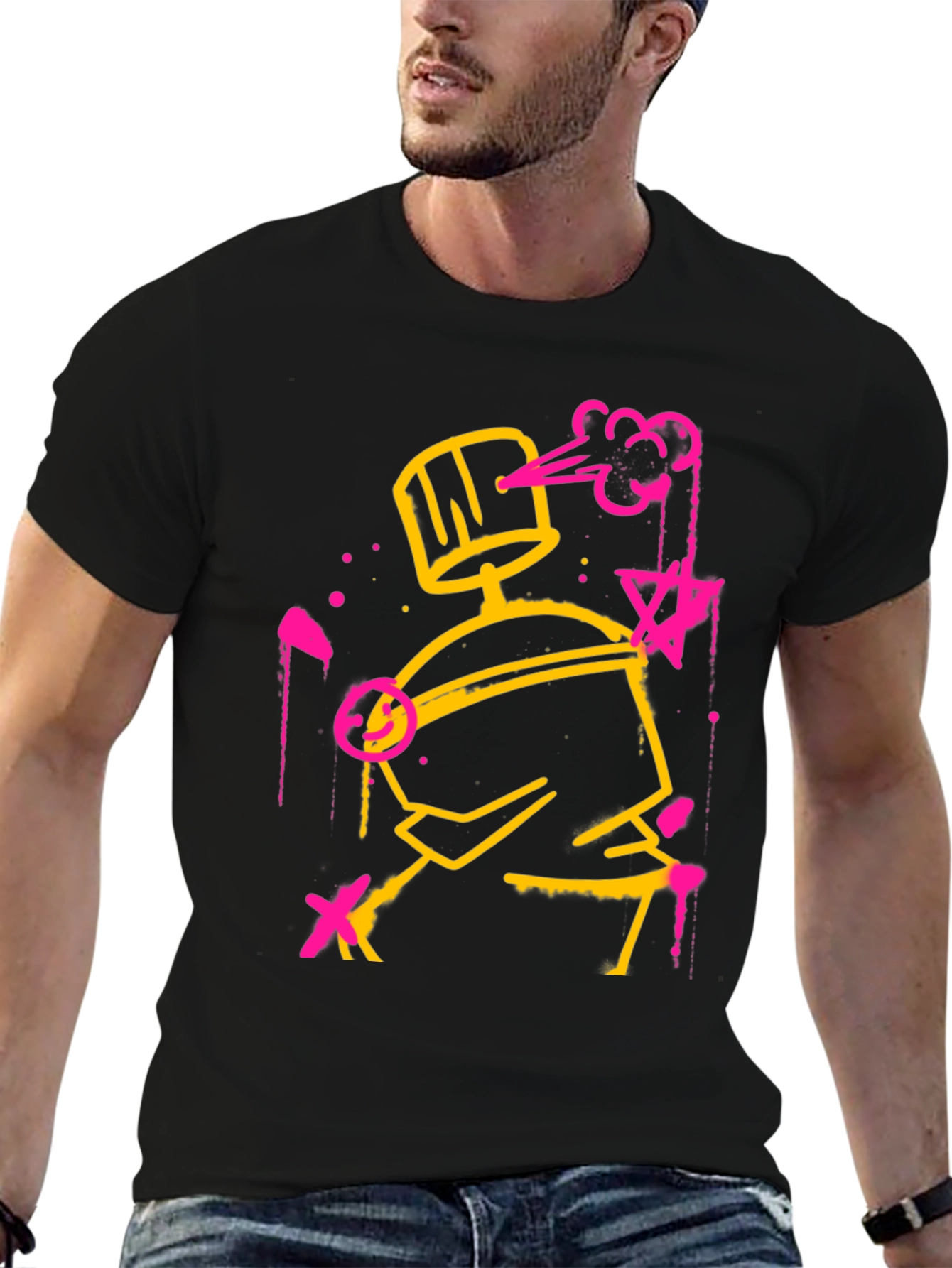 Abstract Spray Paint Graphic Tee - Black