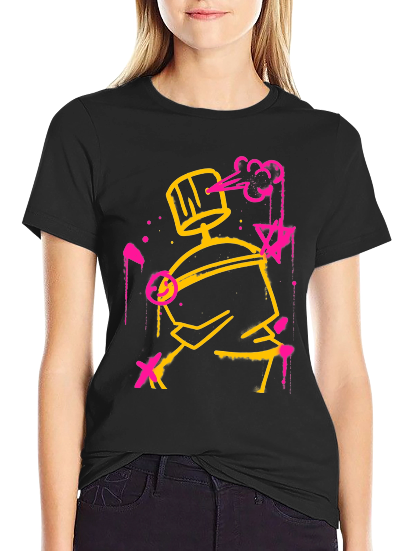 Abstract Spray Paint Graphic Tee - Black