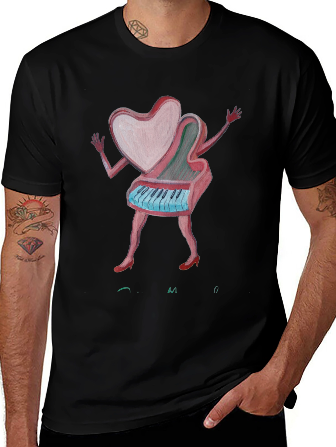 Heart Piano Graphic Tee - Unique Music Lover Shirt