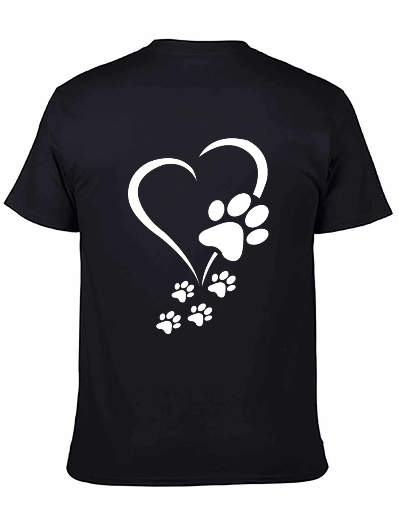 Heart Paw Print Graphic Tee - Black Casual T-Shirt