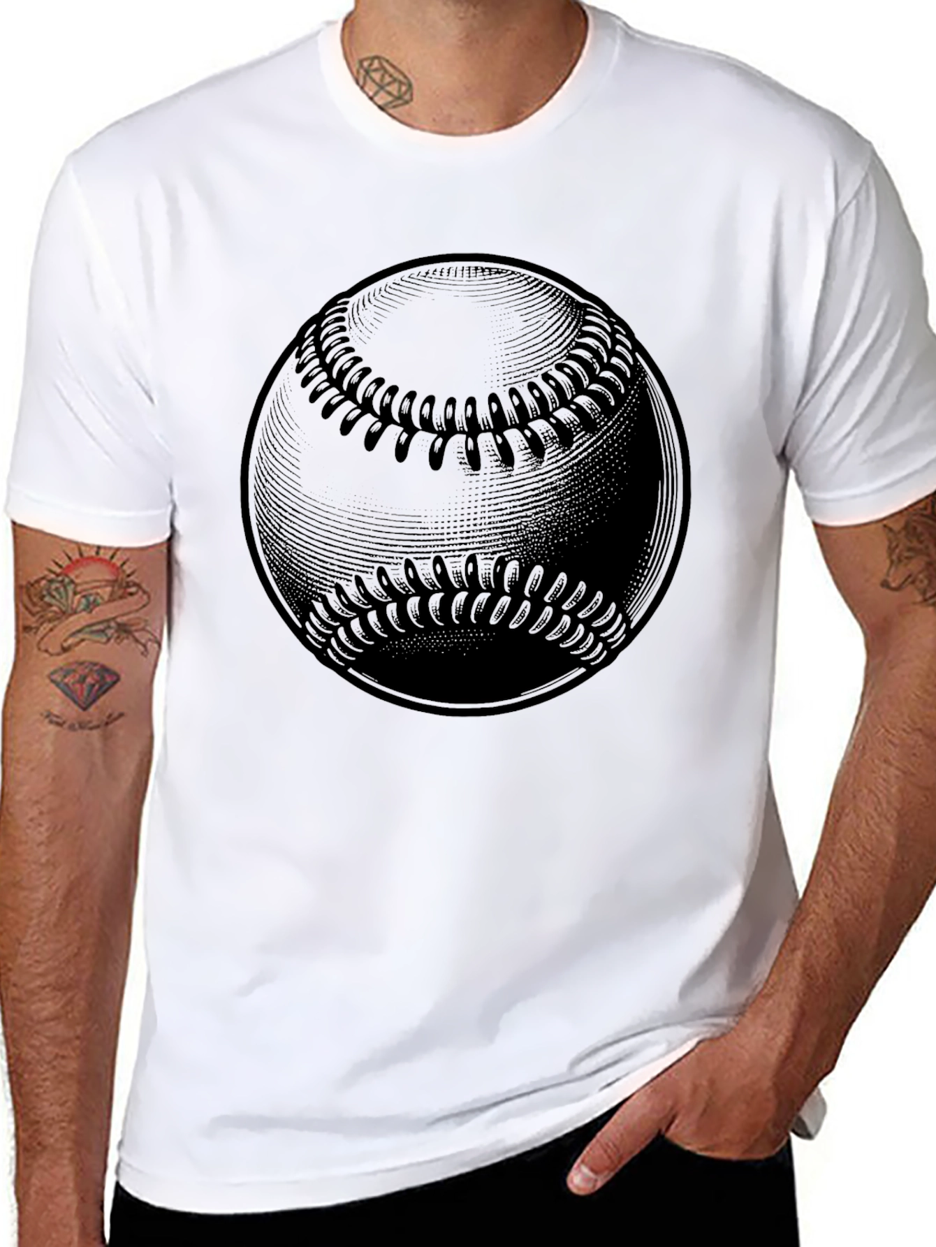 Baseball Graphic Tee - Solid Black Cotton