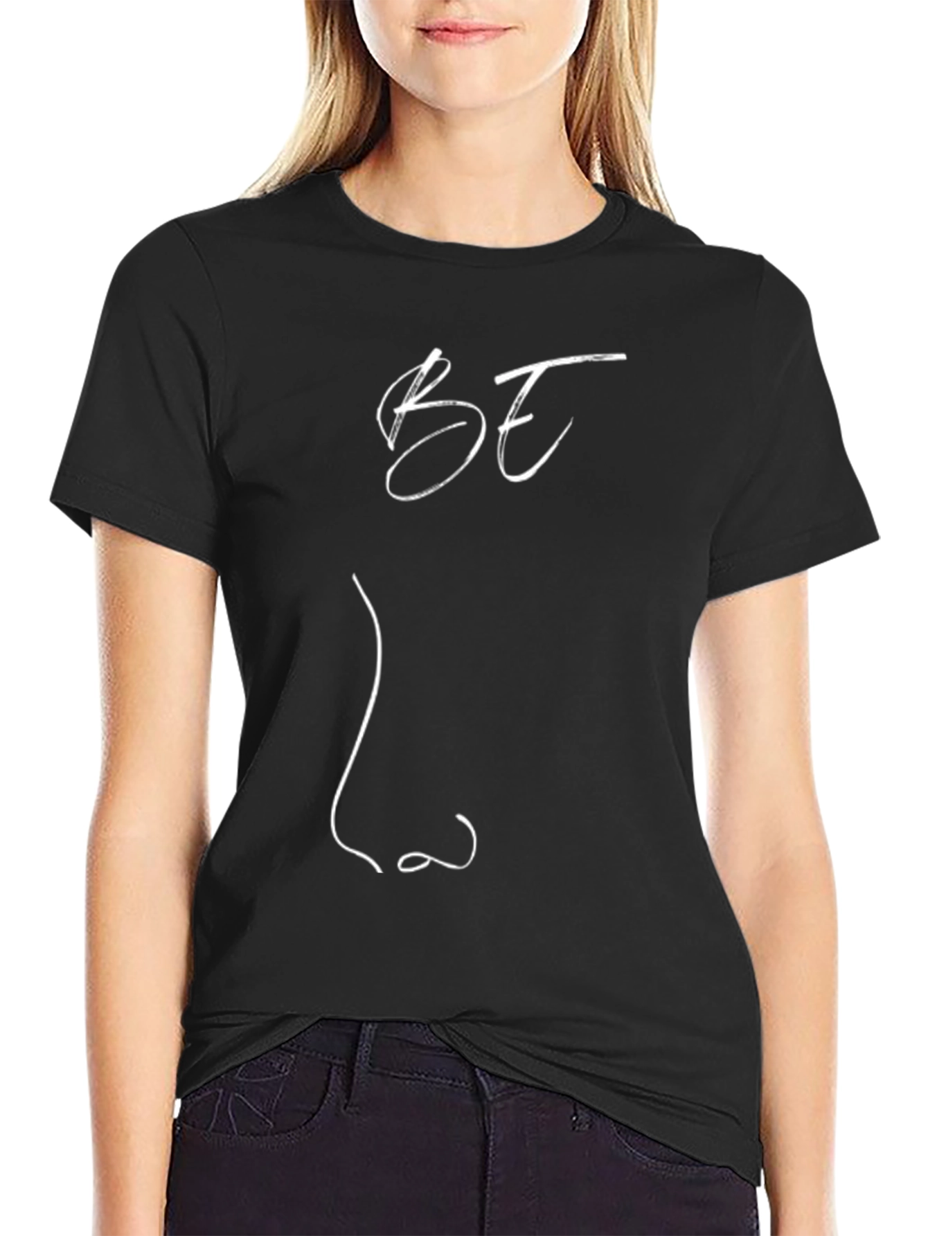 Abstract Face Line Art Black T-Shirt