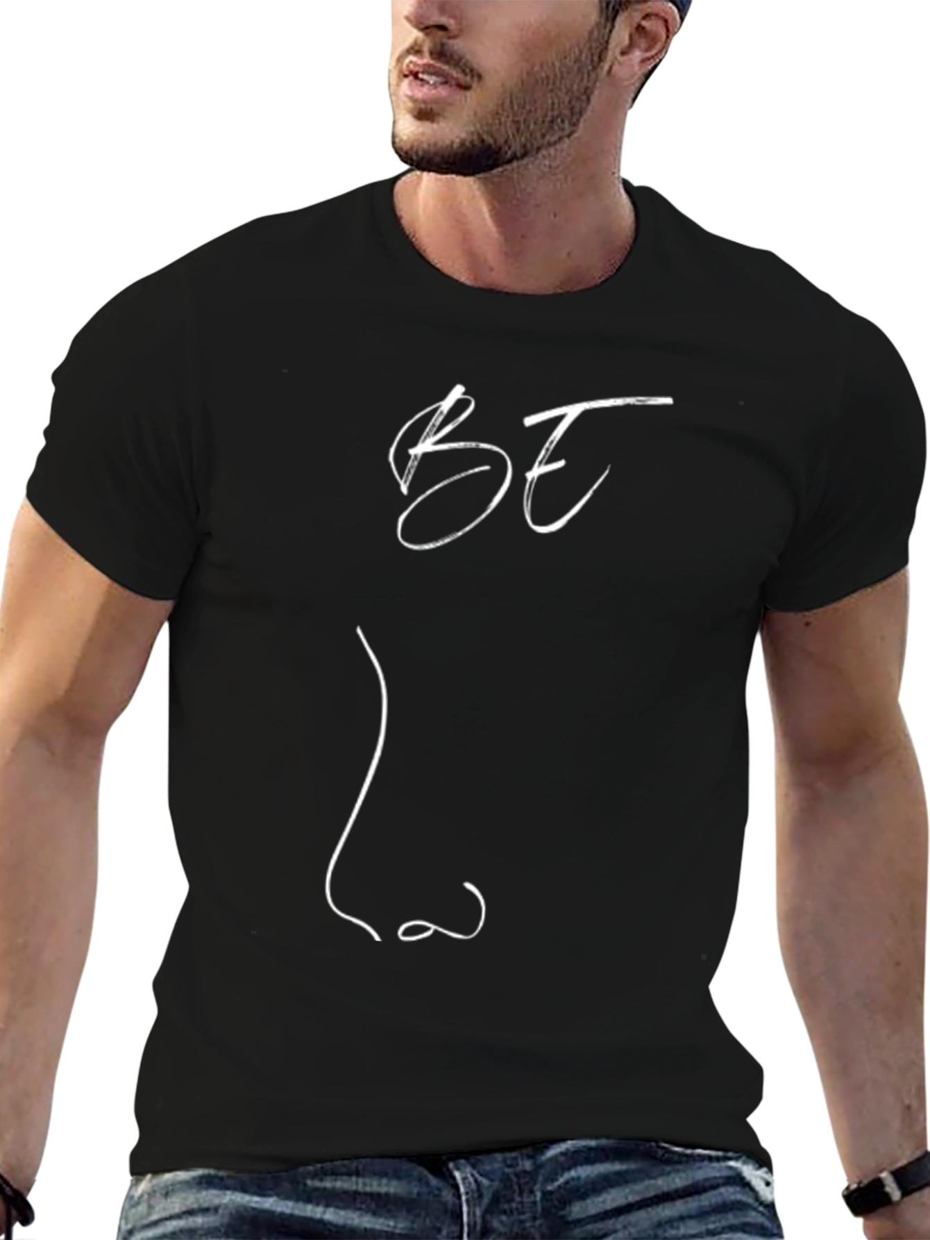 Abstract Face Line Art Black T-Shirt