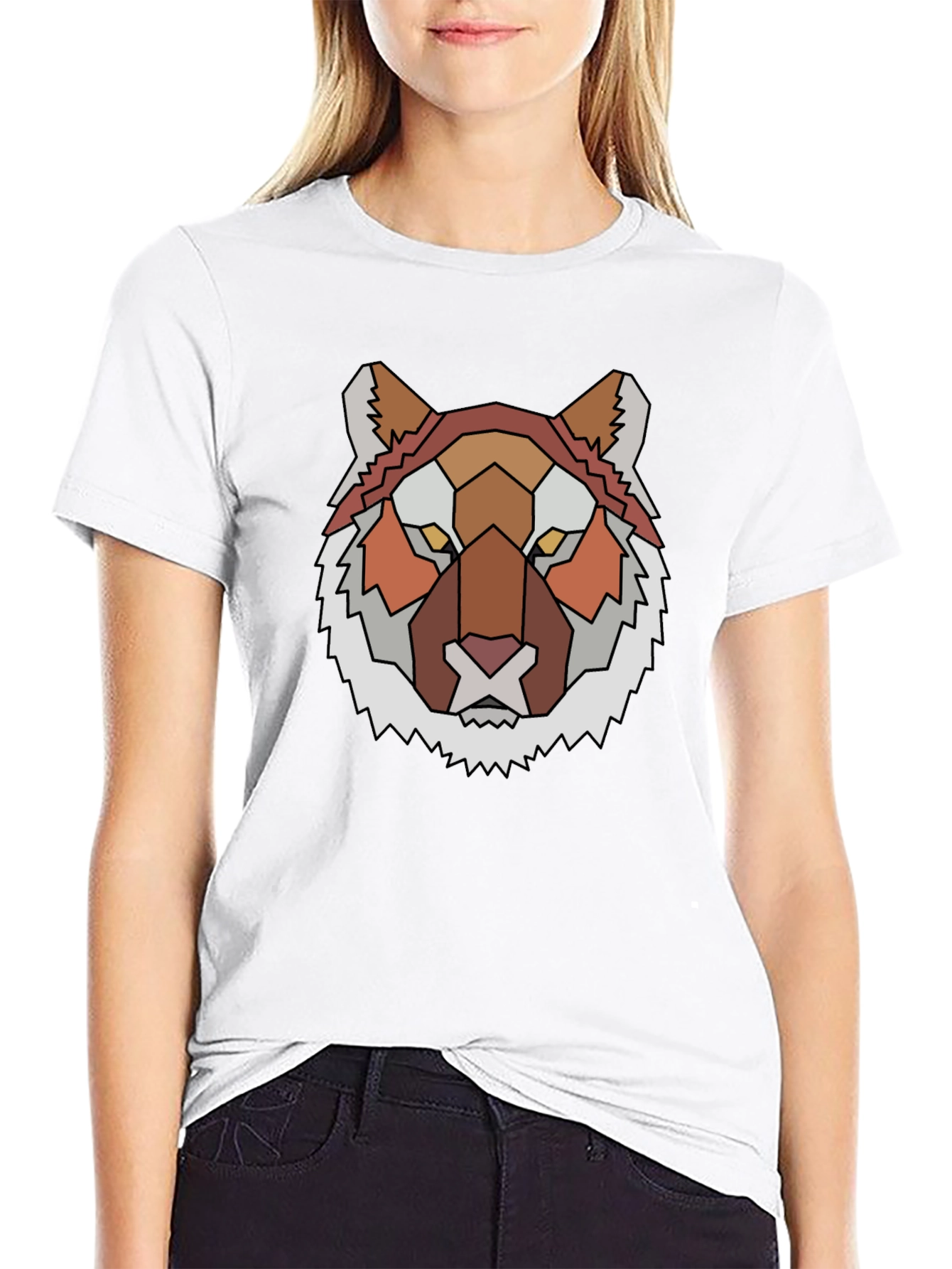 Geometric Tiger Graphic Tee - Unique Mens Black T-Shirt