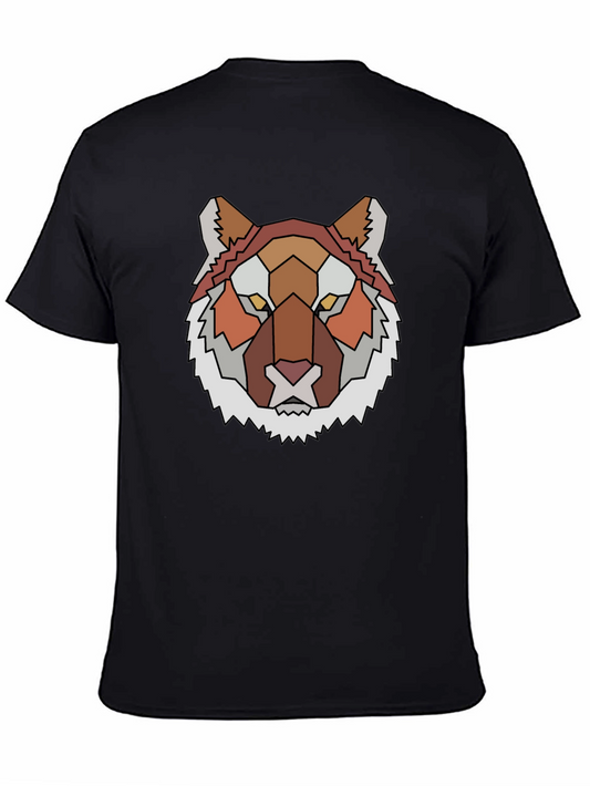 Geometric Tiger Graphic Tee - Unique Mens Black T-Shirt