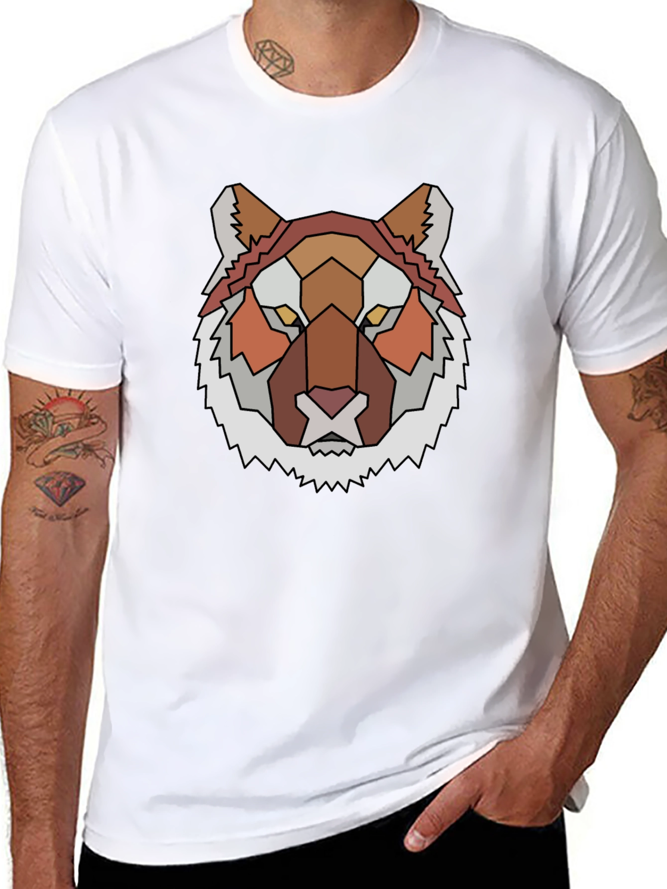 Geometric Tiger Graphic Tee - Unique Mens Black T-Shirt