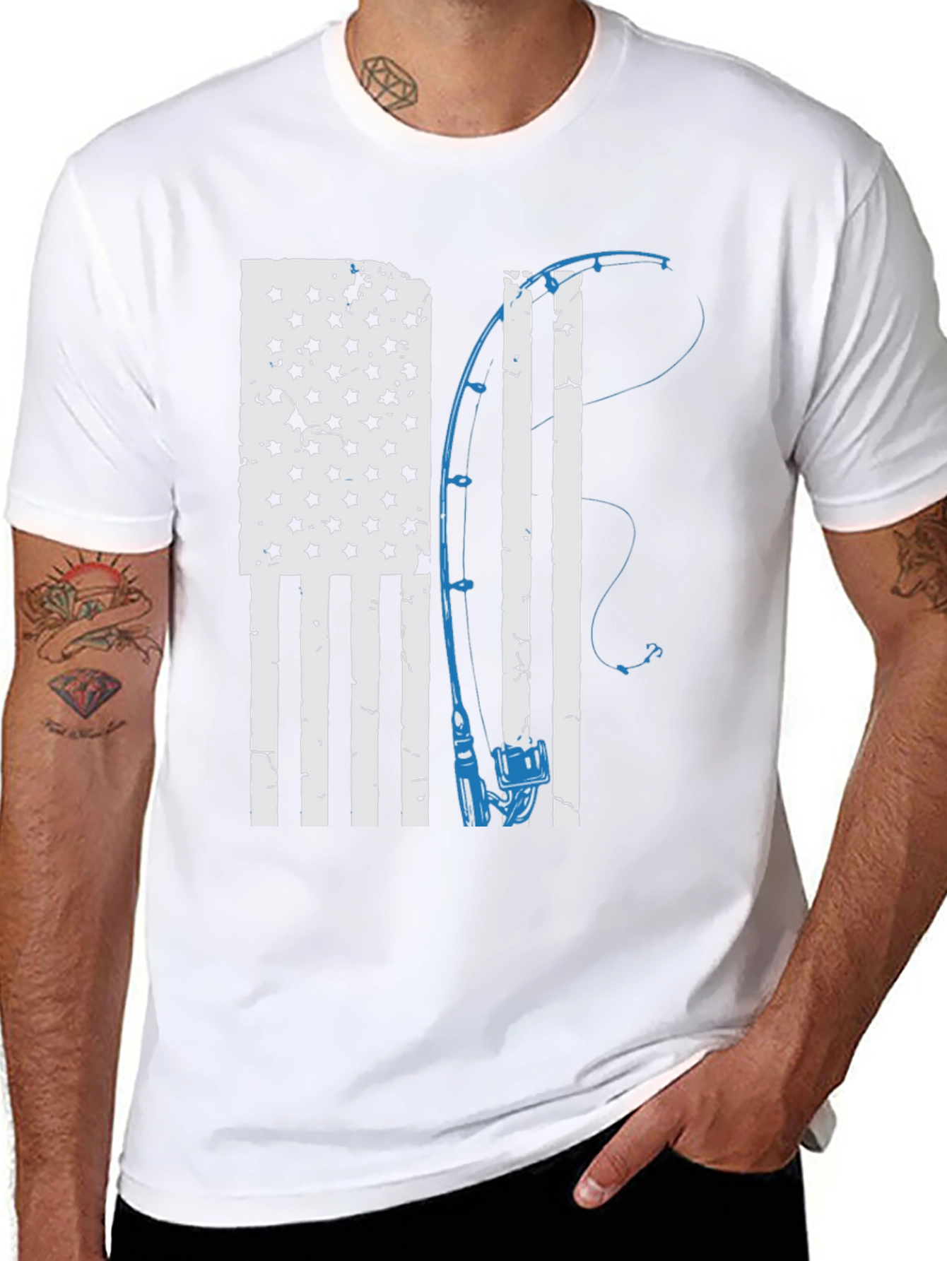 American Flag Fishing Rod Graphic T-Shirt