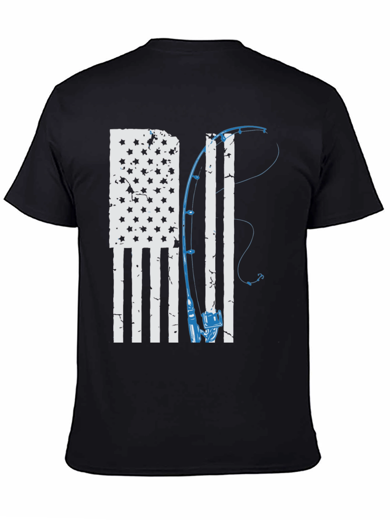 American Flag Fishing Rod Graphic T-Shirt