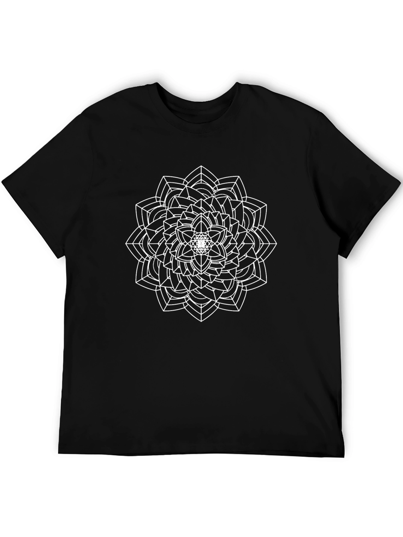 Geometric Mandala Graphic Tee - Black Cotton