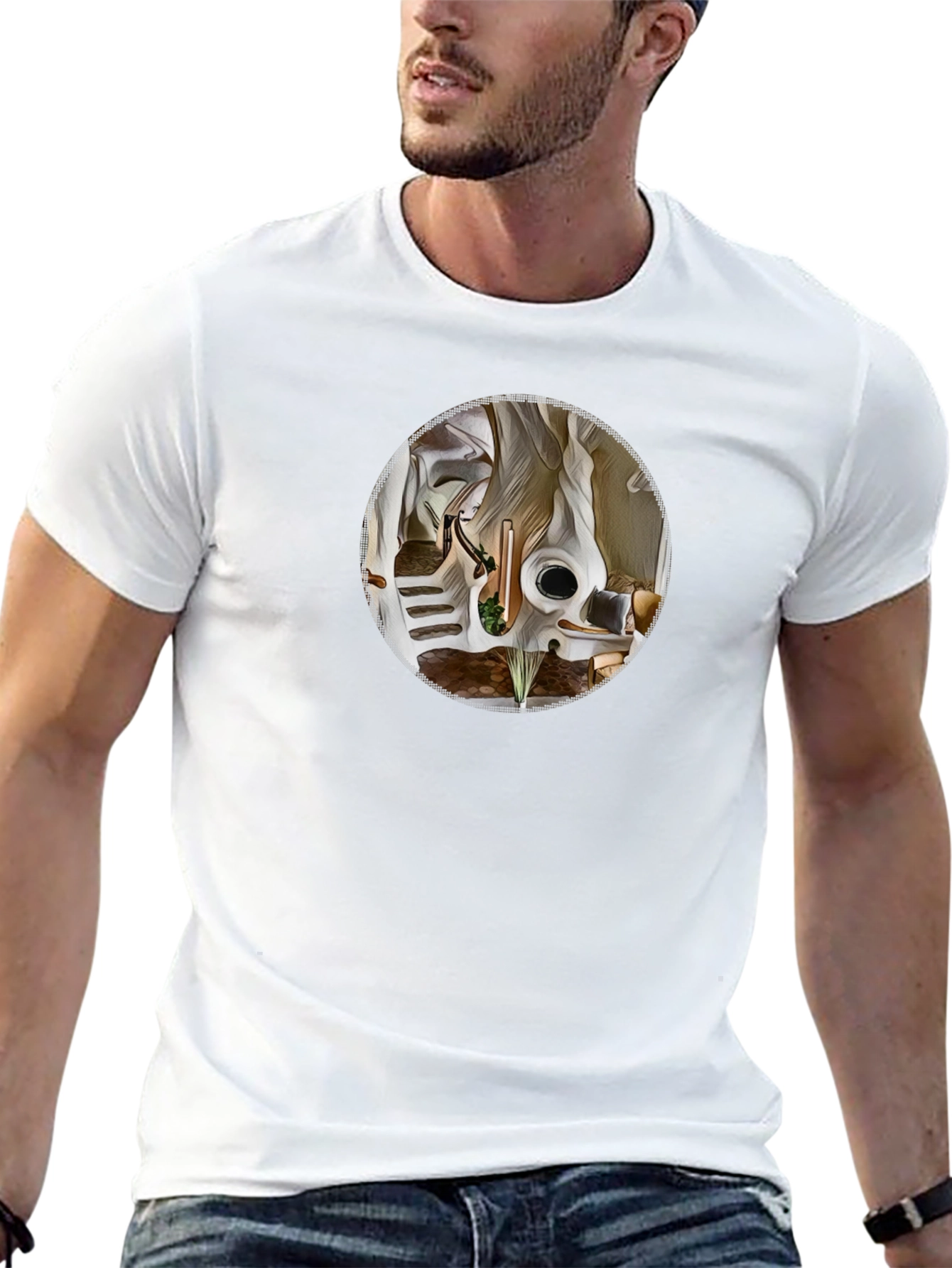 Abstract Circle Graphic Tee - Black Cotton Shirt