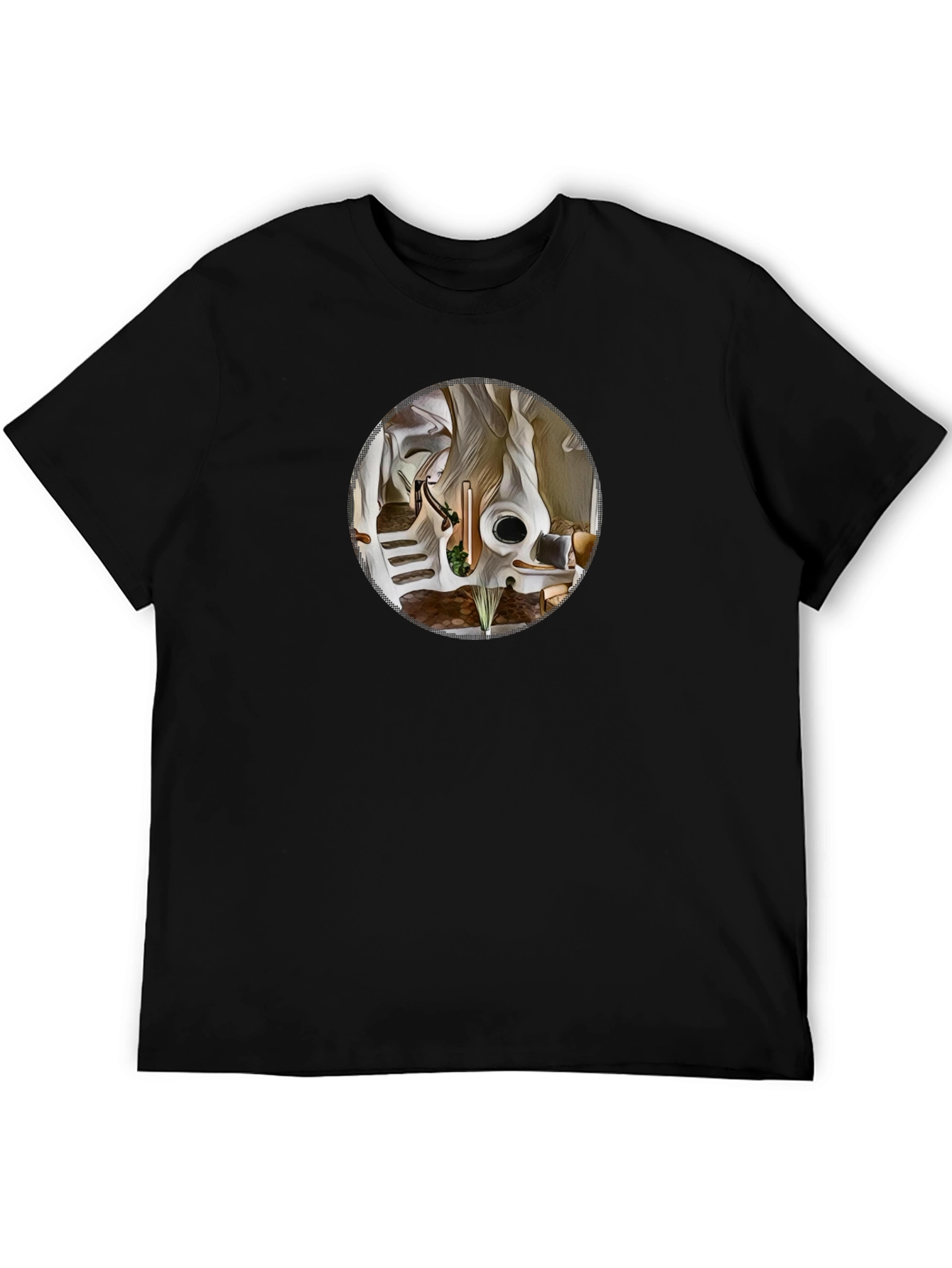 Abstract Circle Graphic Tee - Black Cotton Shirt