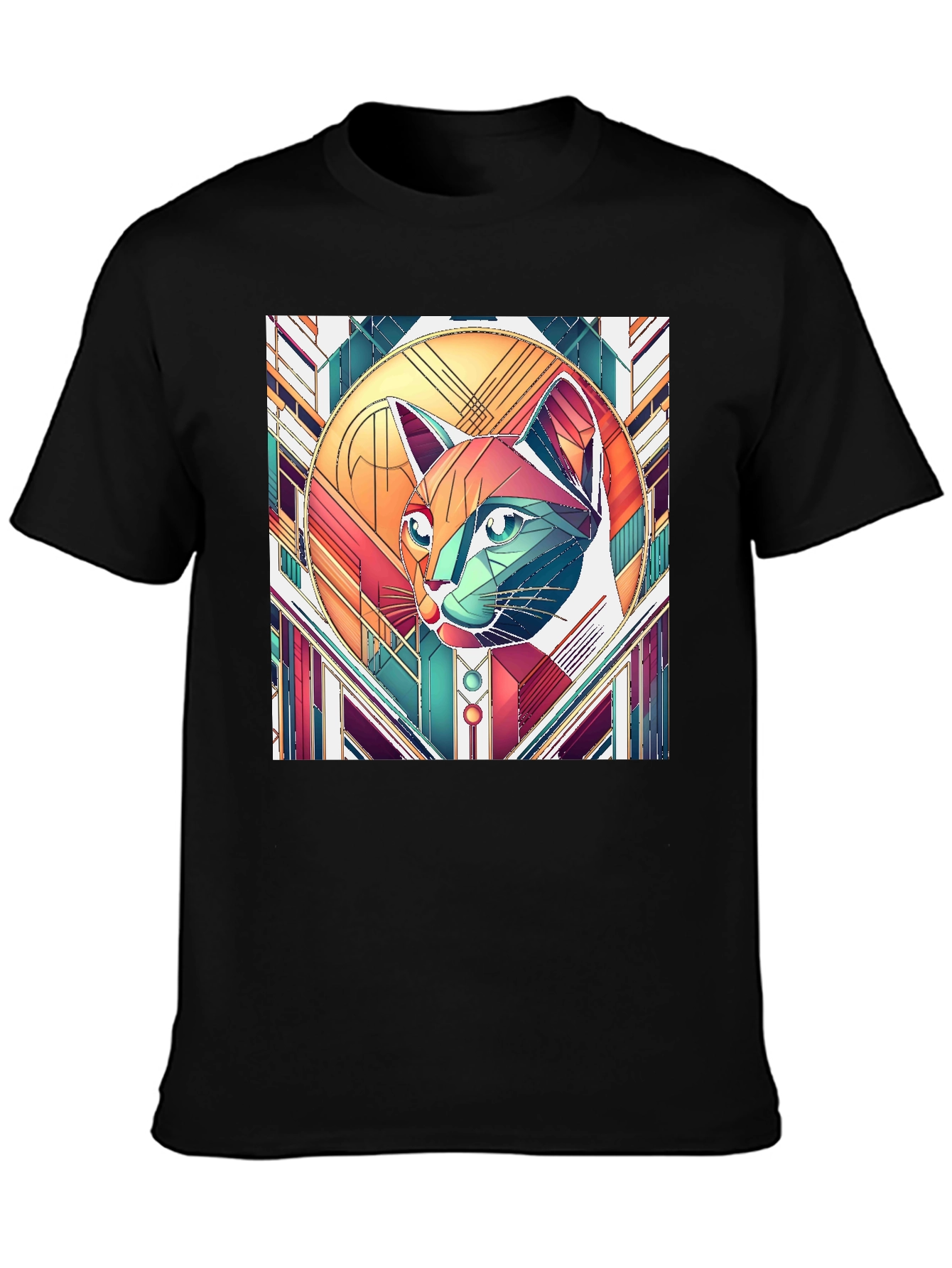 Geometric Cat Art T-Shirt - Modern Graphic Tee