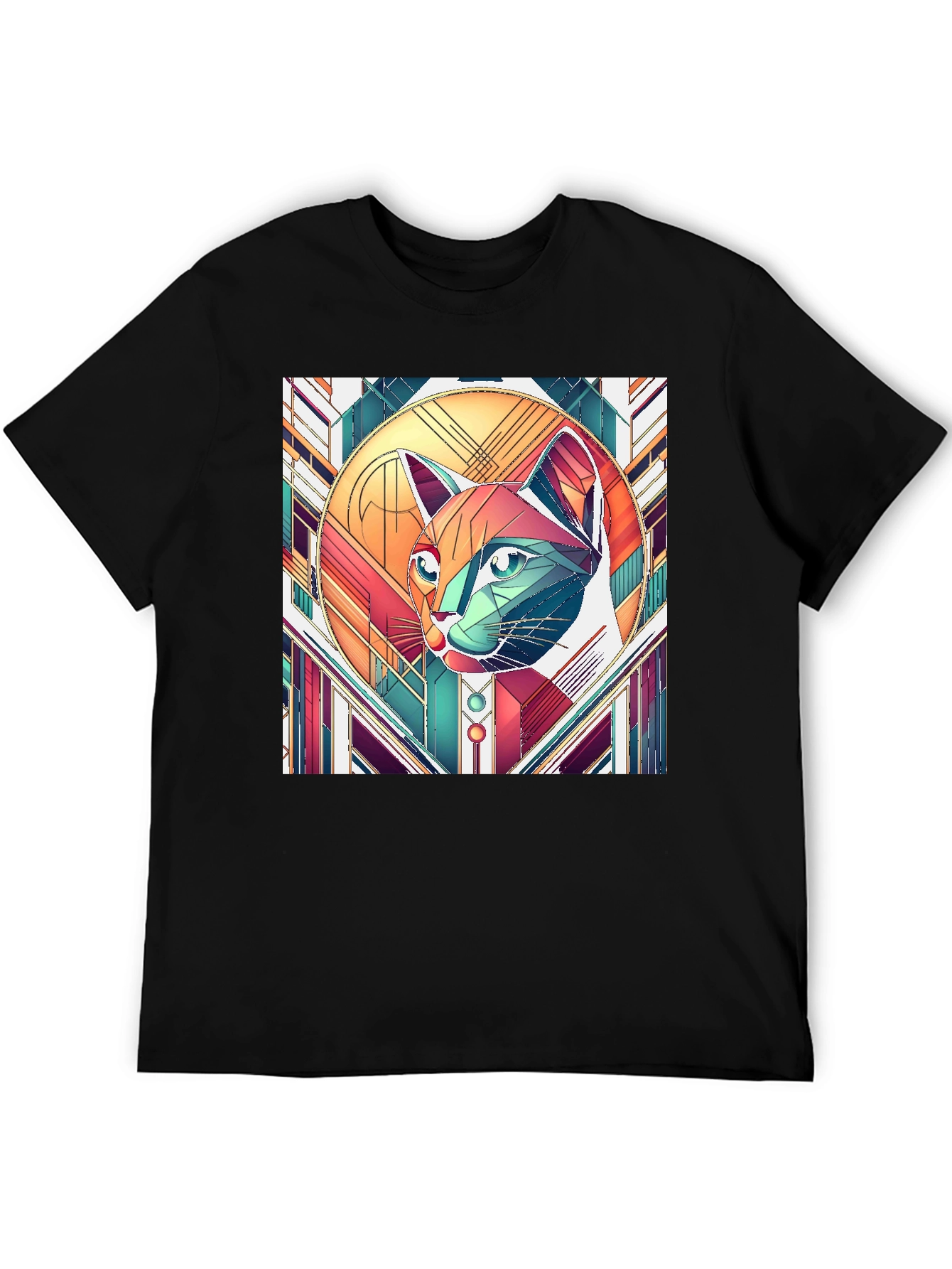 Geometric Cat Art T-Shirt - Modern Graphic Tee