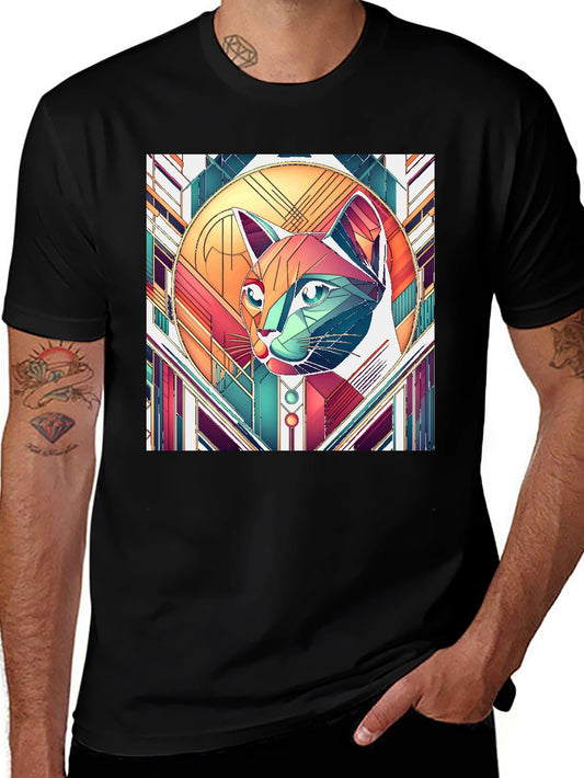 Geometric Cat Art T-Shirt - Modern Graphic Tee
