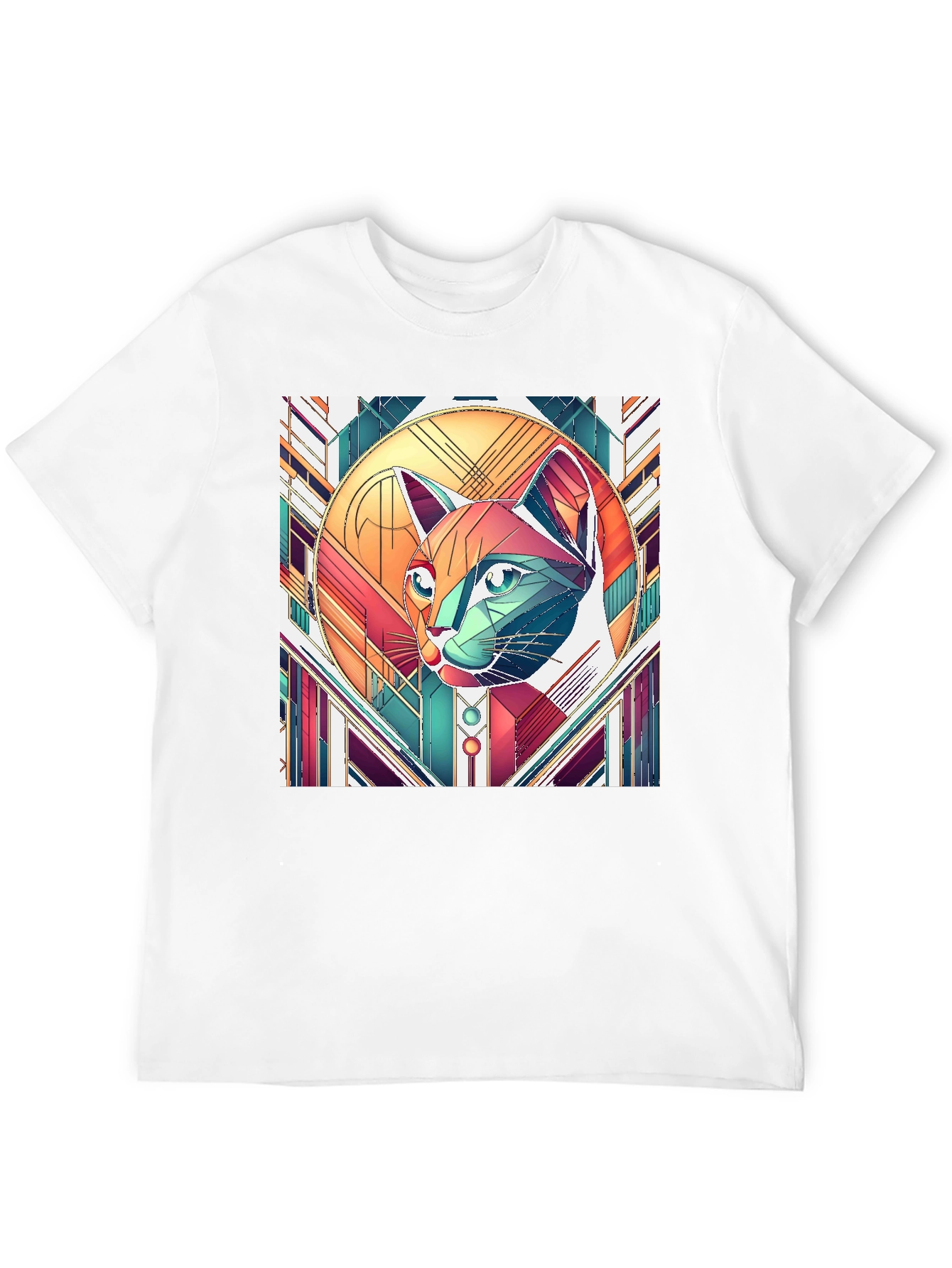 Geometric Cat Art T-Shirt - Modern Graphic Tee