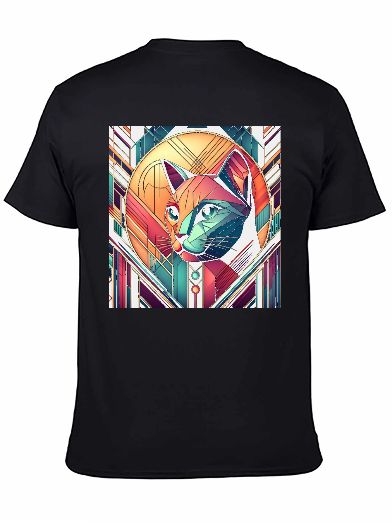 Geometric Cat Art T-Shirt - Modern Graphic Tee