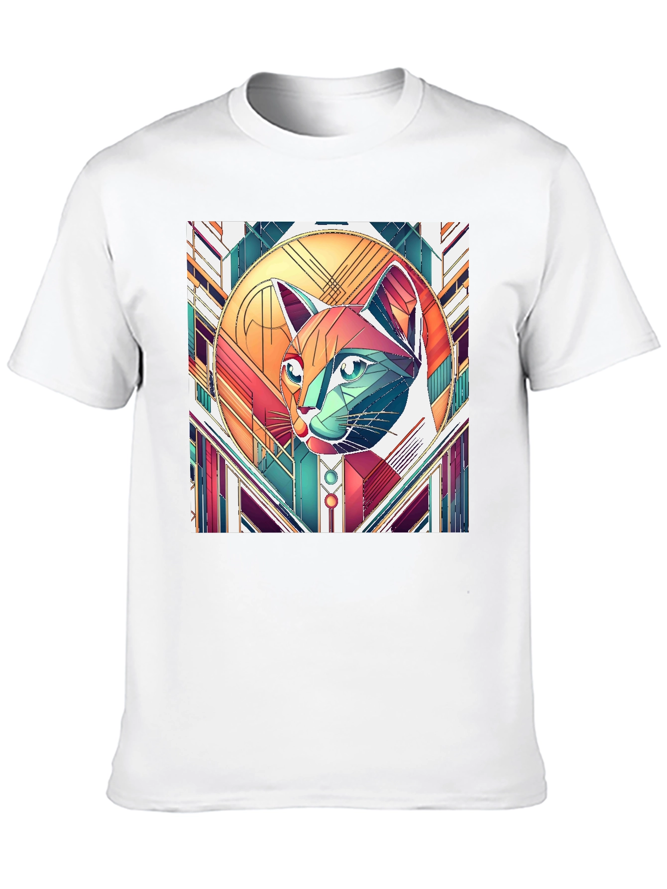 Geometric Cat Art T-Shirt - Modern Graphic Tee
