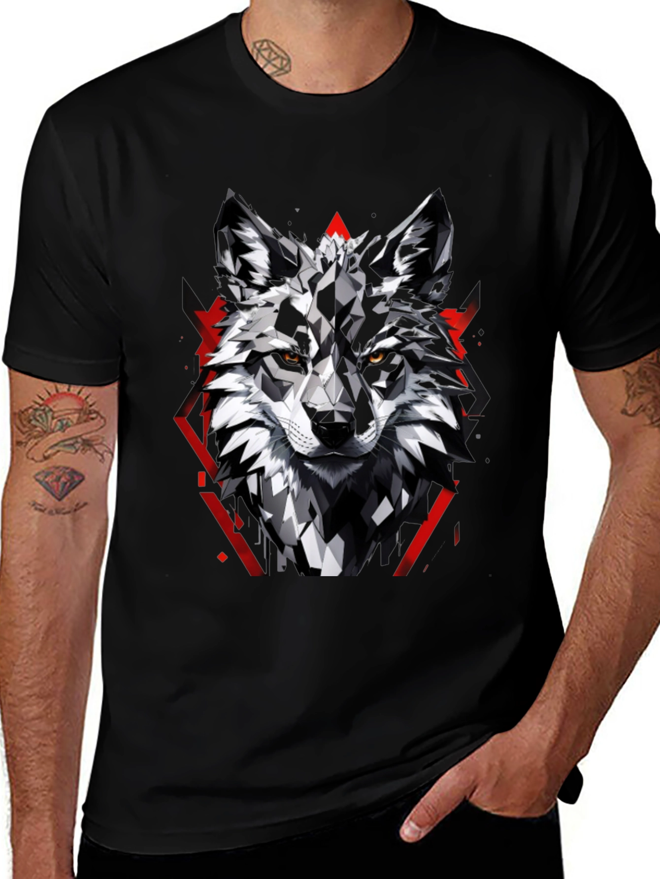 Geometric Wolf Graphic Tee - Modern Style