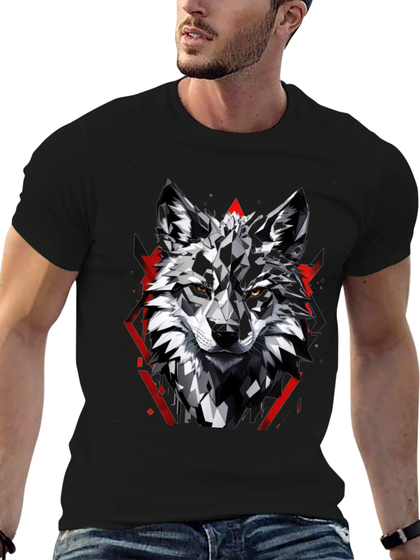 Geometric Wolf Graphic Tee - Modern Style