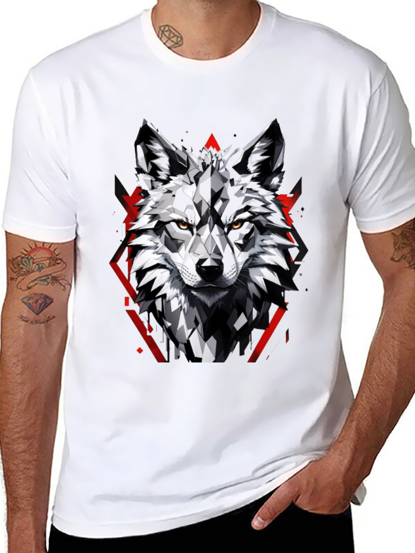 Geometric Wolf Graphic Tee - Modern Style