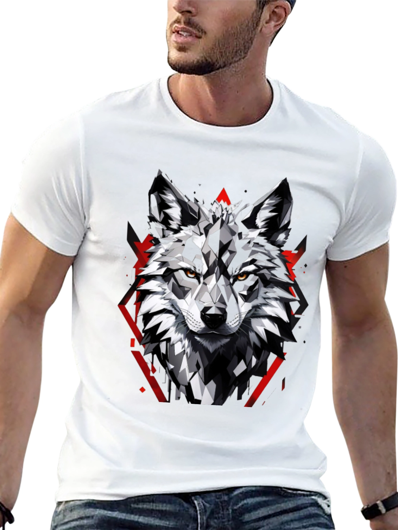Geometric Wolf Graphic Tee - Modern Style