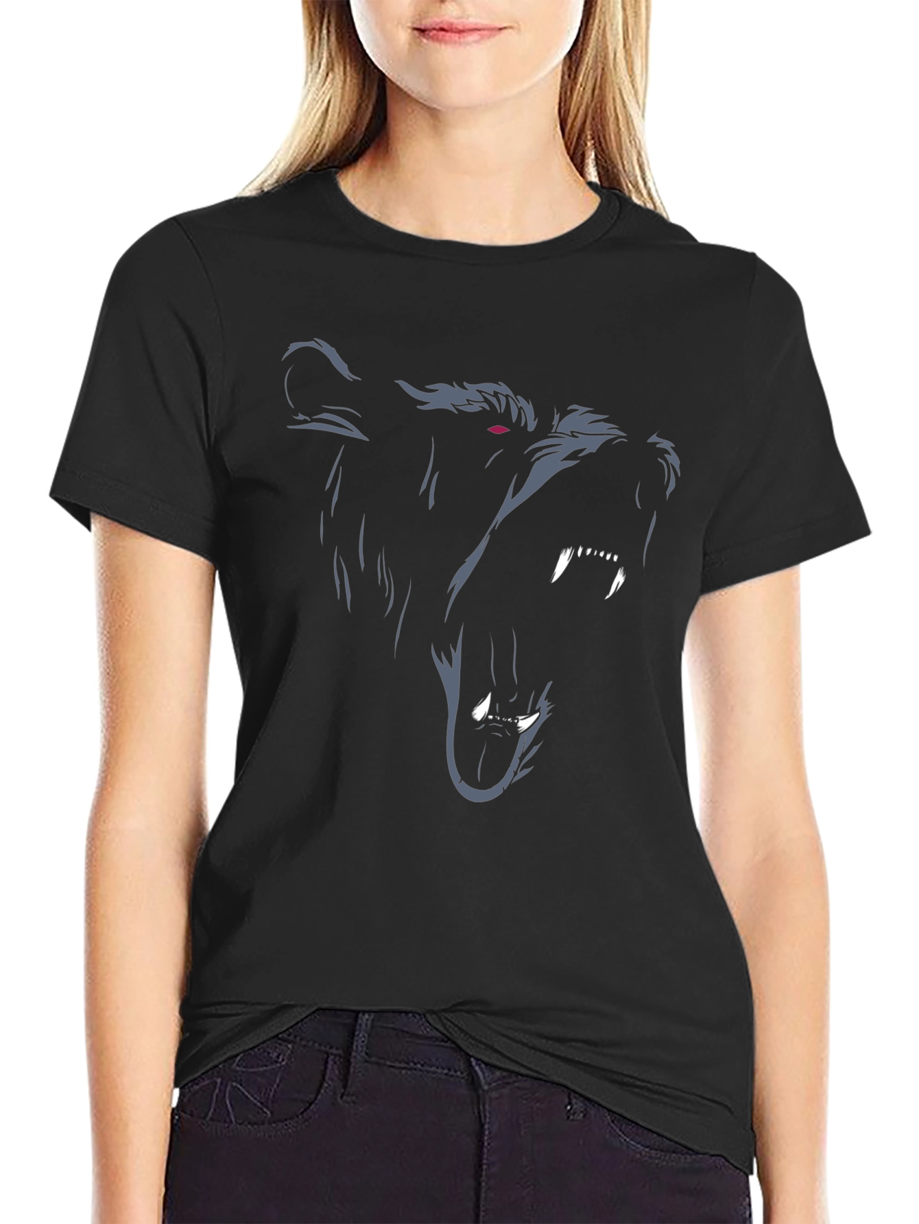 Grizzly Bear Graphic Print Black T-Shirt