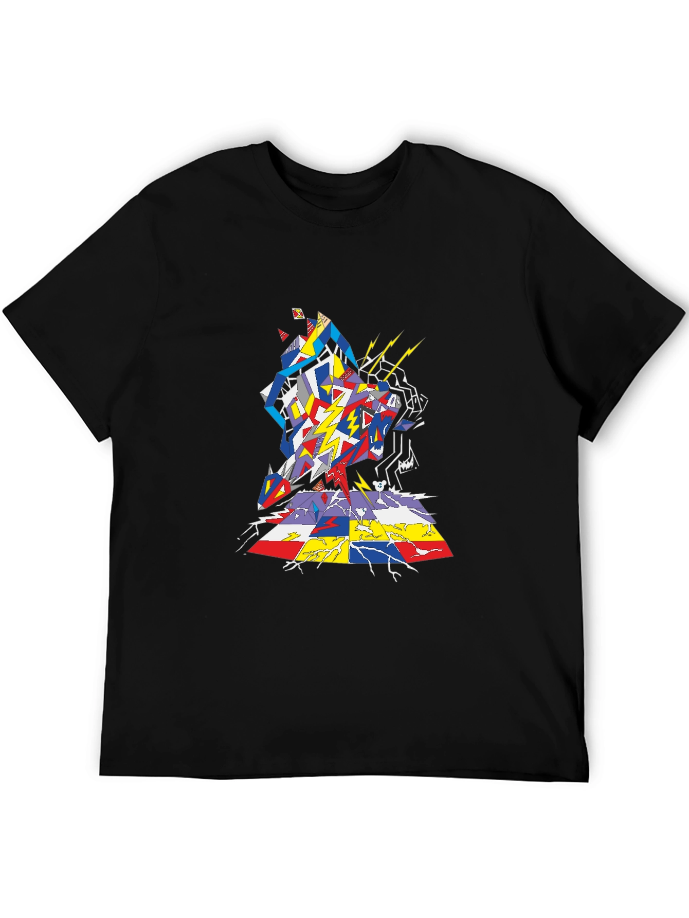 Abstract Geometric Graphic Tee - Black