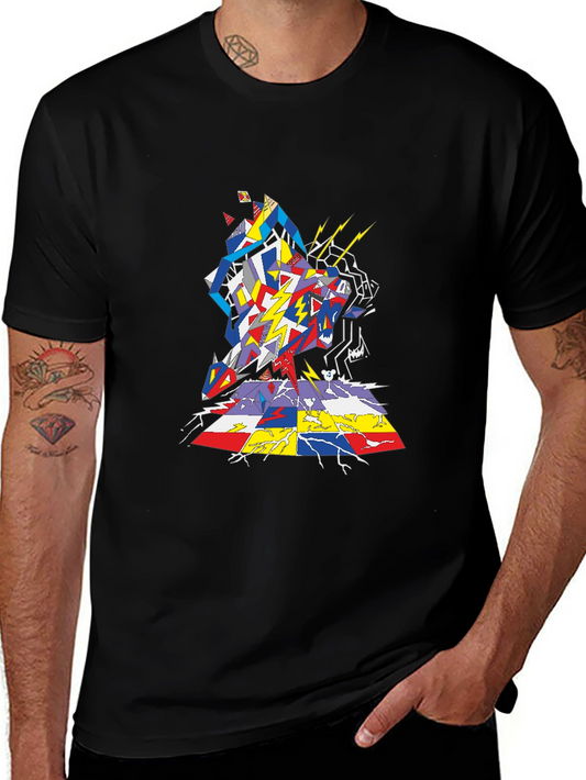 Abstract Geometric Graphic Tee - Black