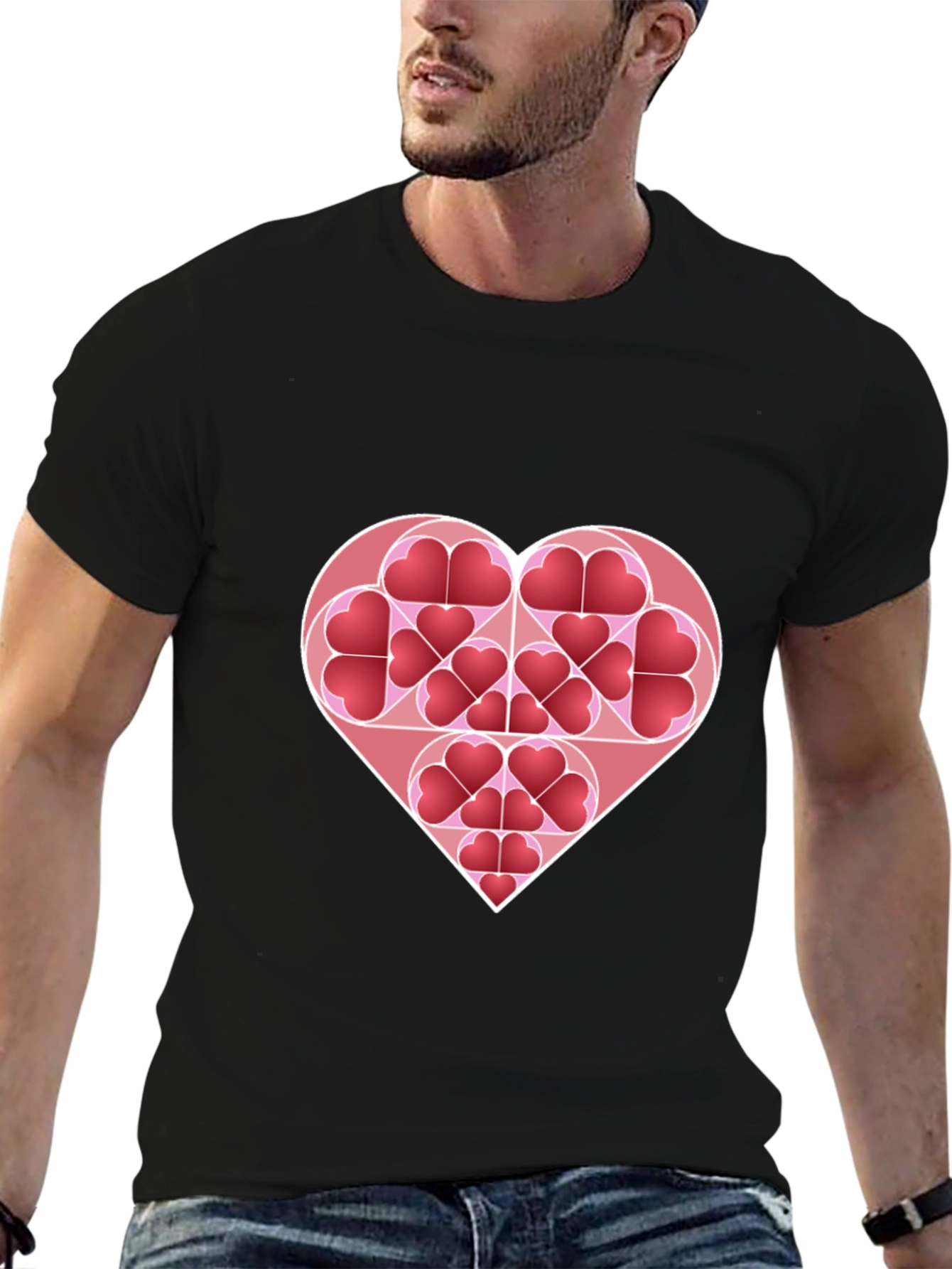 Heart Pattern Black T-Shirt