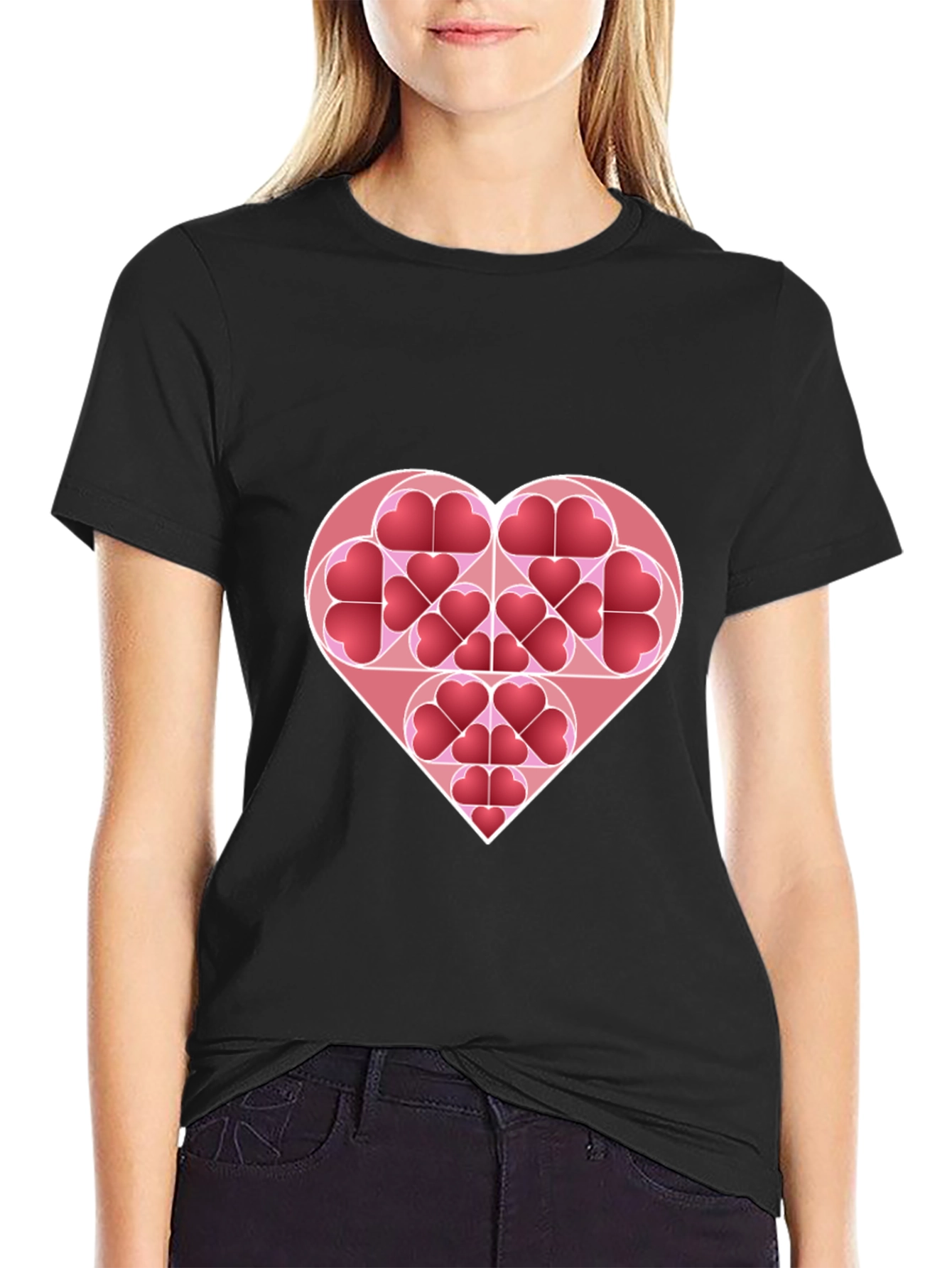 Heart Pattern Black T-Shirt
